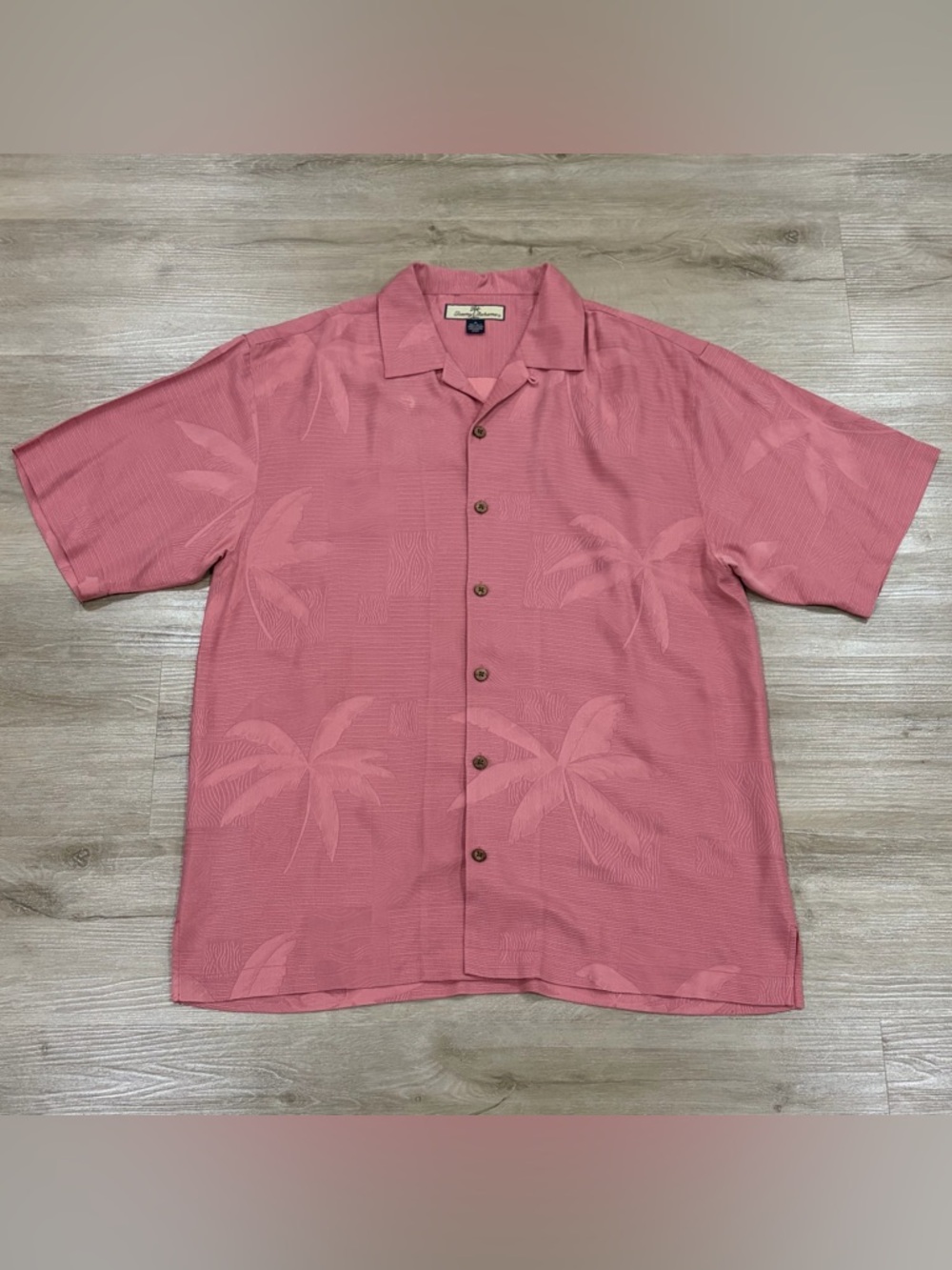 Tommy Bahama Shirt Mens Medium Pink Palm Jacquard Silk Hawaiian Button Front